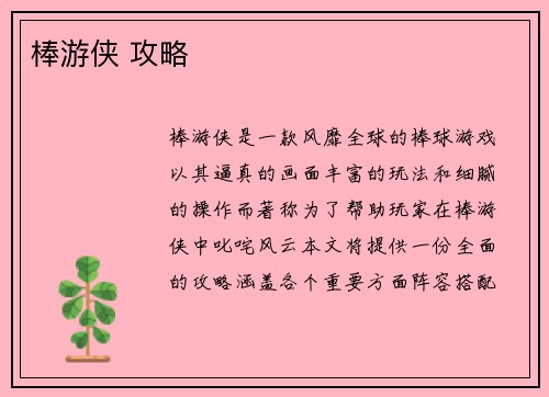 棒游侠 攻略